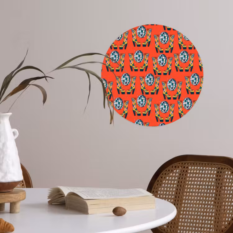 Rood - Disco - Patroon Wandcirkel behangsticker klein 186 -sfeer3