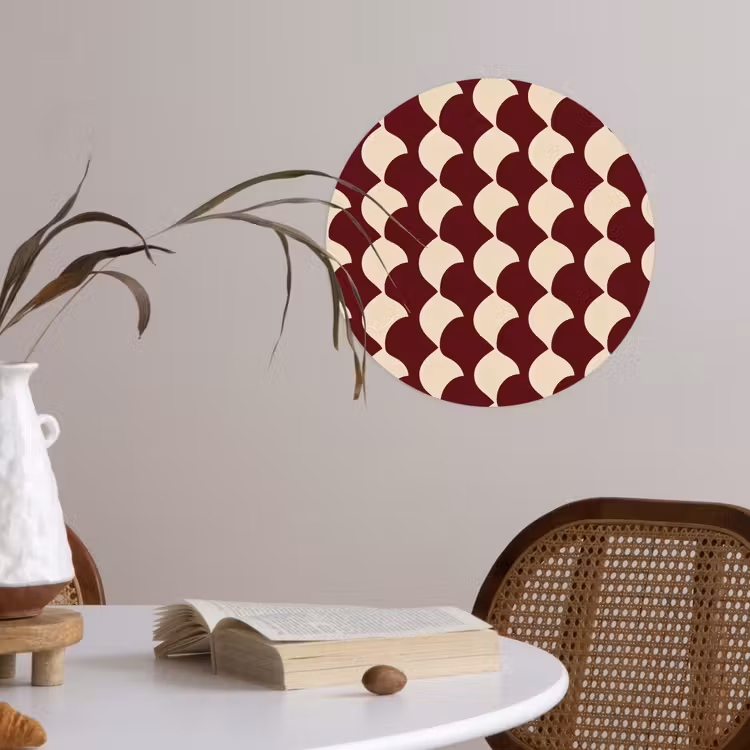 Rood - Tegelpatroon - Crème Wandcirkel behangsticker klein 186 -sfeer3
