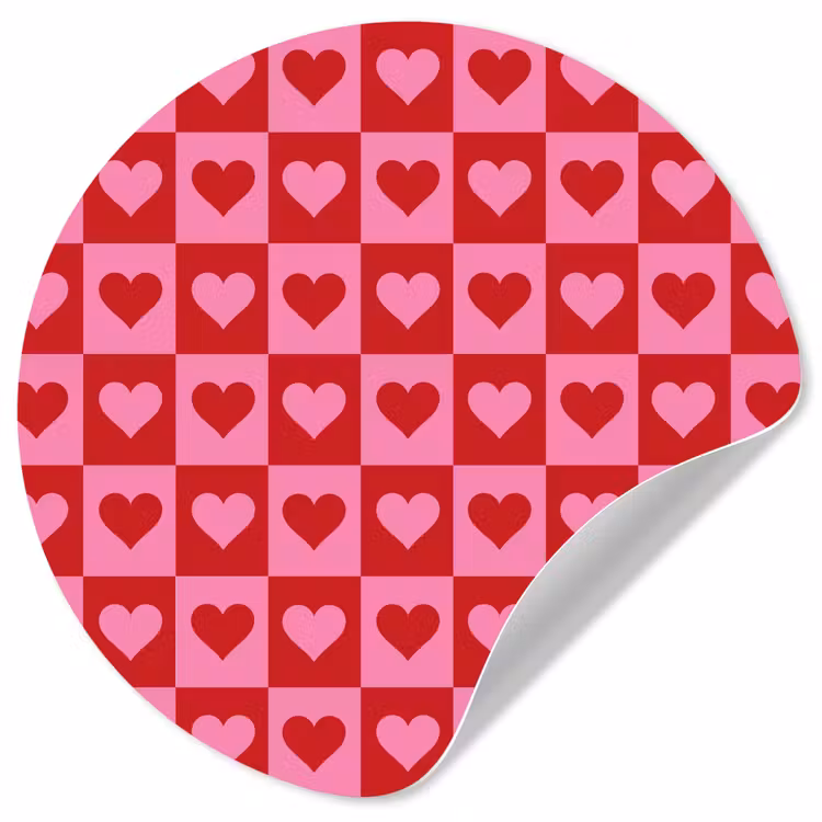 Rood - Roze - Schaakbord - Valentijn Wandcirkel behangsticker klein -3d