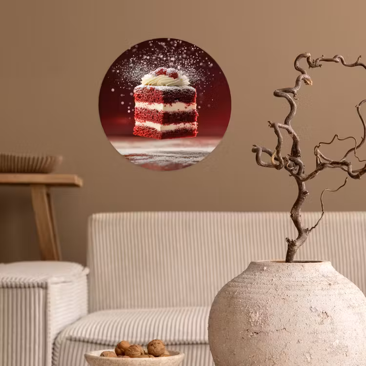 Rode - Velvet - Taart - Eten Wandcirkel behangsticker klein -sfeer1