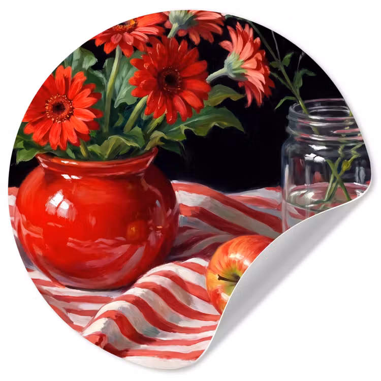 Runde Tapete - Rote Blumen – Vase - Rode bloemen - Vaas Wandcirkel behangsticker klein