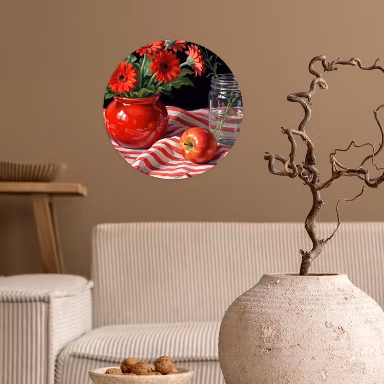 Runde Tapete - Rote Blumen – Vase - Rode bloemen - Vaas Wandcirkel behangsticker klein