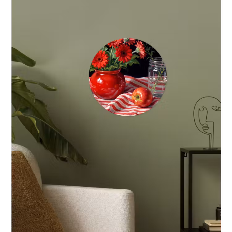 Runde Tapete - Rote Blumen – Vase - Rode bloemen - Vaas Wandcirkel behangsticker klein