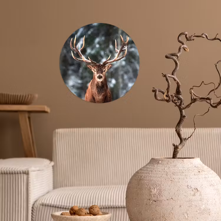 Hert - Winter - Sneeuw - Bos - Natuur - Dier Wandcirkel behangsticker klein -sfeer1