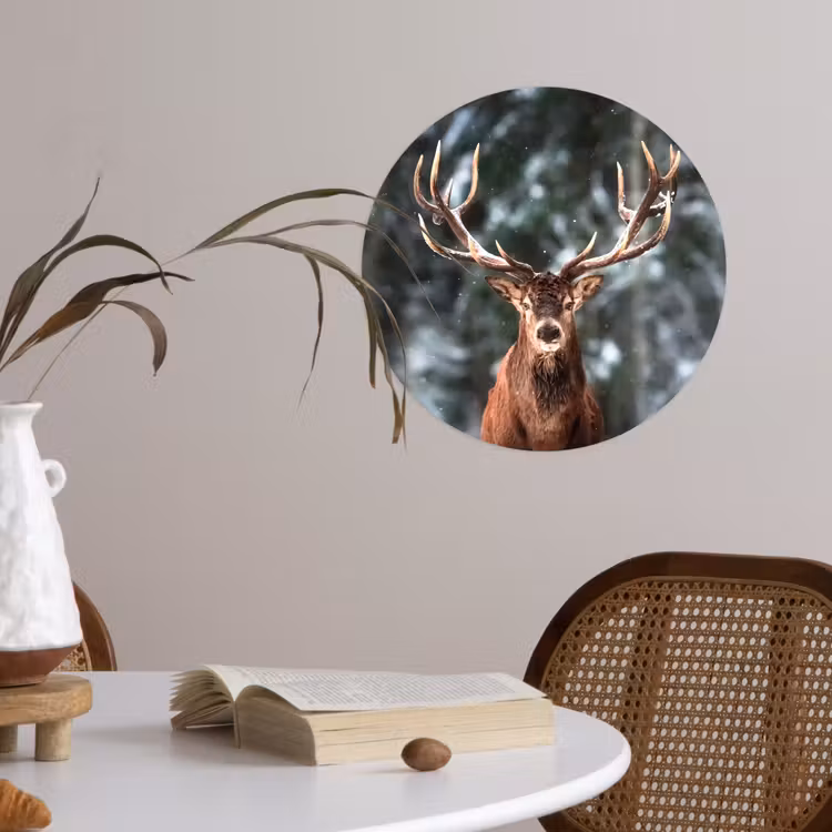 Hert - Winter - Sneeuw - Bos - Natuur - Dier Wandcirkel behangsticker klein -sfeer3