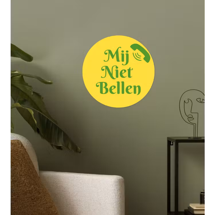 Mij niet bellen - Telefoon - Geel Wandcirkel behangsticker klein -sfeer2