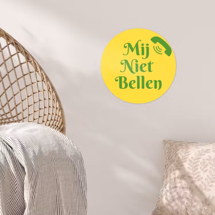Mij niet bellen - Telefoon - Geel Wandcirkel behangsticker klein -sfeer4