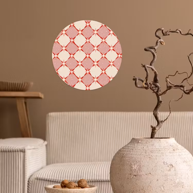 Ruiten - Sterren - Vintage - Oudroze - Rood Wandcirkel behangsticker klein 186 -sfeer1