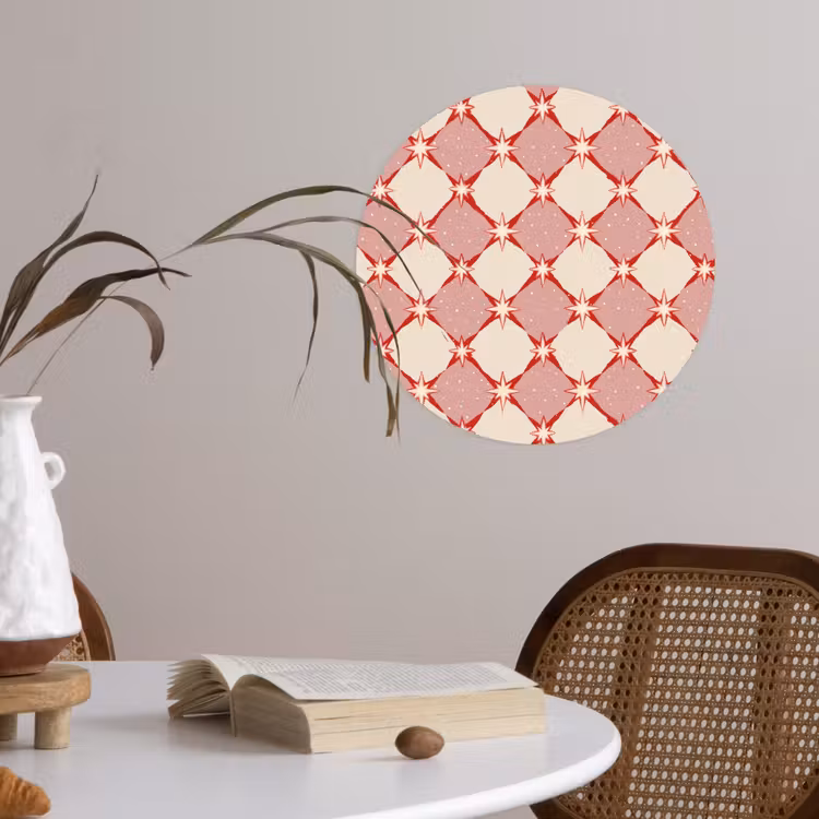 Ruiten - Sterren - Vintage - Oudroze - Rood Wandcirkel behangsticker klein 186 -sfeer3