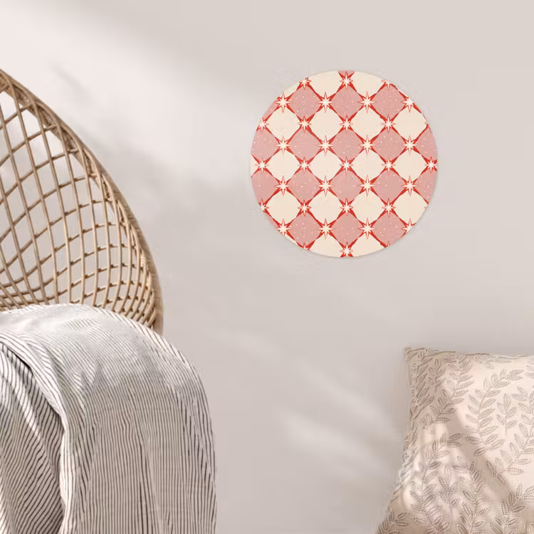 Ruiten - Sterren - Vintage - Oudroze - Rood Wandcirkel behangsticker klein 186 -sfeer4
