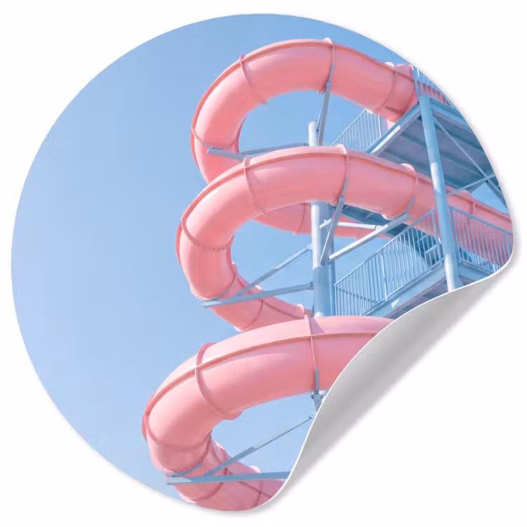 Glijbaan - Waterpark - Spiraal - Modern - Roze Wandcirkel behangsticker klein -3d
