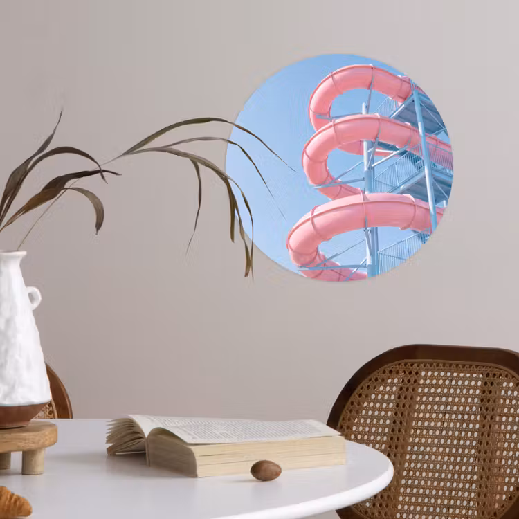 Glijbaan - Waterpark - Spiraal - Modern - Roze Wandcirkel behangsticker klein -sfeer3
