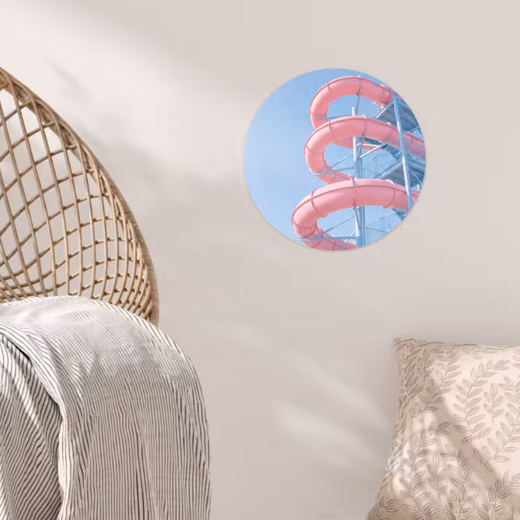 Glijbaan - Waterpark - Spiraal - Modern - Roze Wandcirkel behangsticker klein -sfeer4