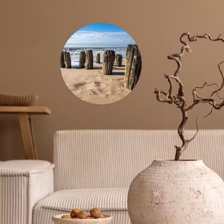 Zand - Strand - Paal - Water - Zomer Wandcirkel behangsticker klein -sfeer1