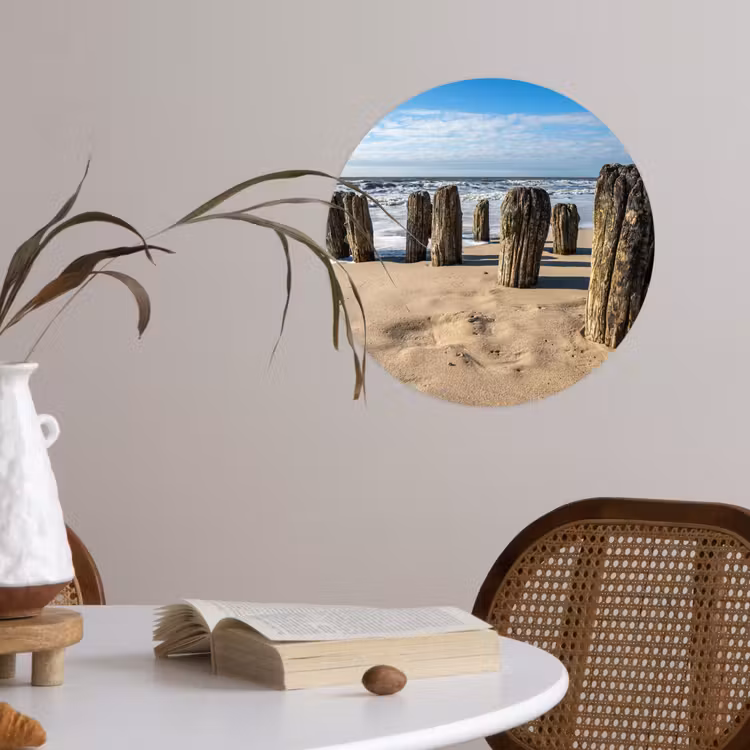 Zand - Strand - Paal - Water - Zomer Wandcirkel behangsticker klein -sfeer3