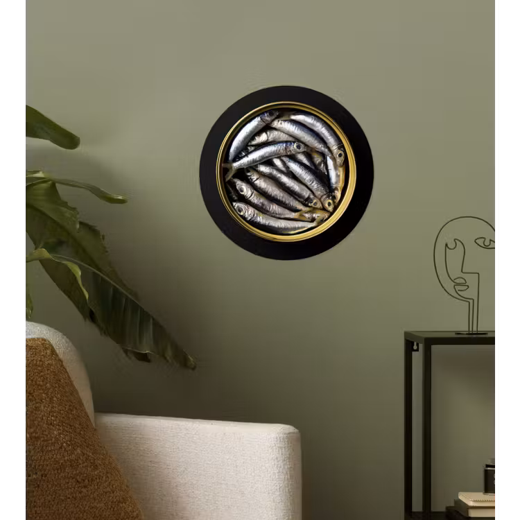 Sardines - Vissen - Rond - Zwart Wandcirkel behangsticker klein -sfeer2