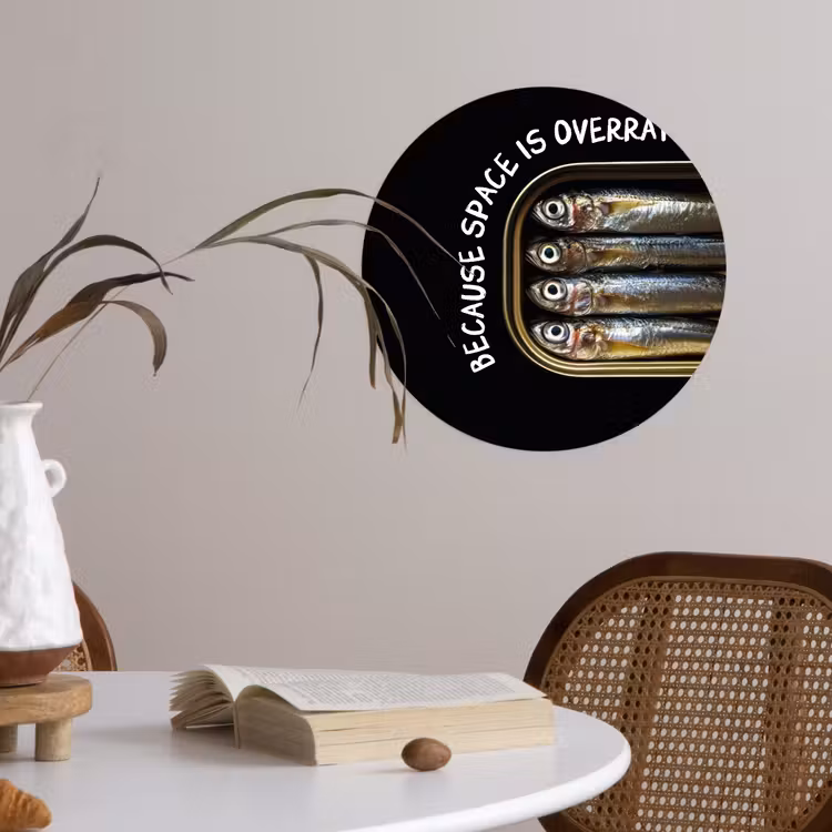 Sardines - Tekst - Vis - Blik Wandcirkel behangsticker klein -sfeer3