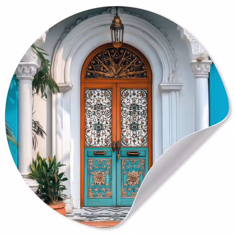 Zuilen - Sierlijke - Deur - Blauw Wandcirkel behangsticker klein -3d