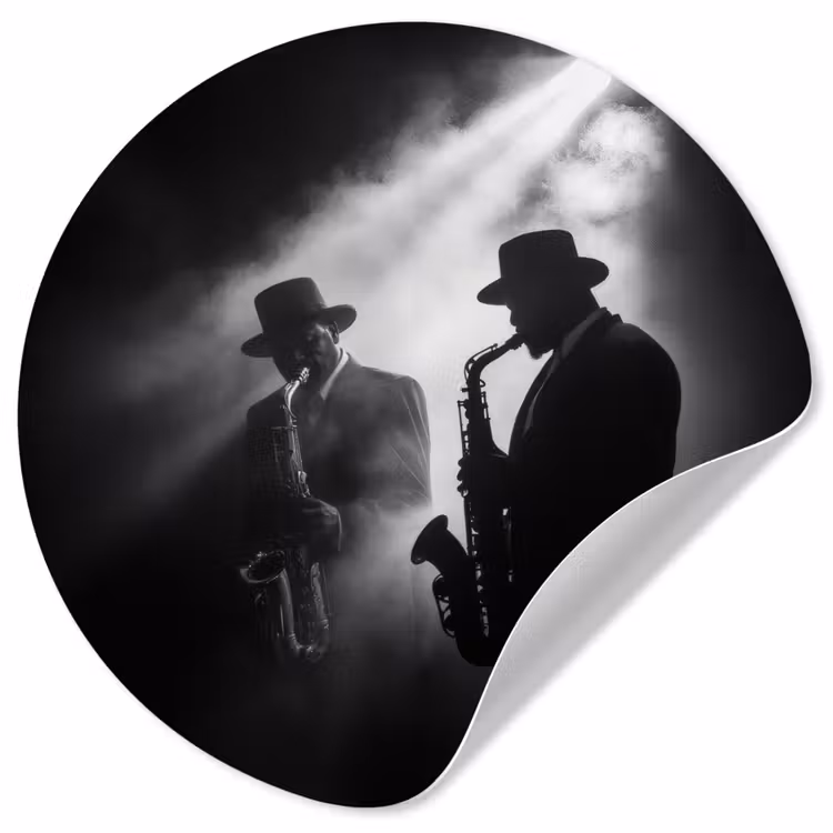 Saxofonisten - Hoeden - Rook - Licht Wandcirkel behangsticker klein -3d