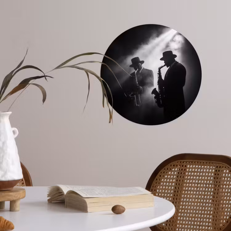 Saxofonisten - Hoeden - Rook - Licht Wandcirkel behangsticker klein -sfeer3