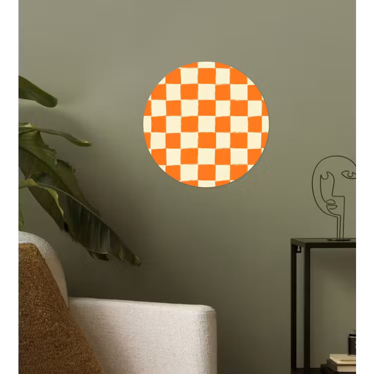 Schaak - Patroon - Oranje Wandcirkel behangsticker klein 186 -sfeer2