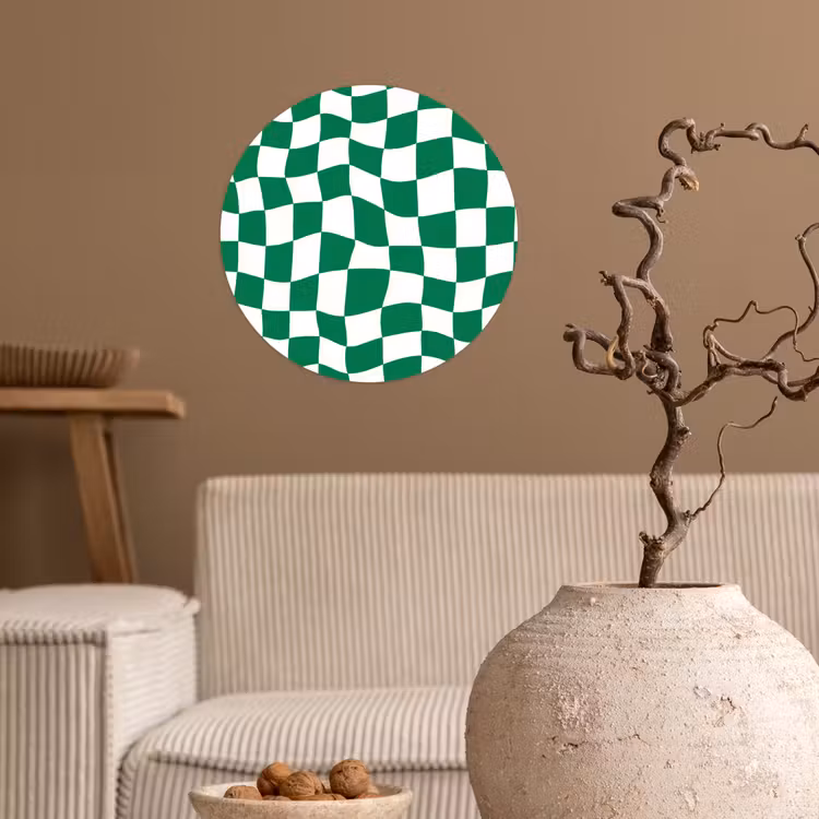 Schaakbord - Golvend - Groen Wandcirkel behangsticker klein 186 -sfeer1