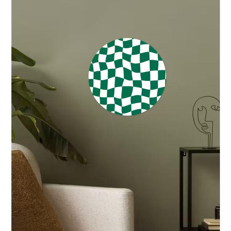 Schaakbord - Golvend - Groen Wandcirkel behangsticker klein 186 -sfeer2