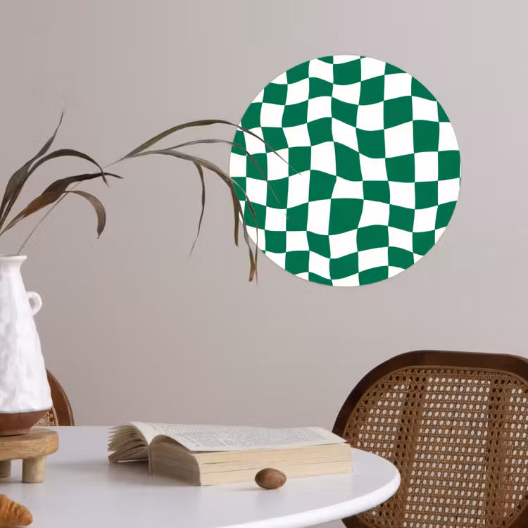 Schaakbord - Golvend - Groen Wandcirkel behangsticker klein 186 -sfeer3