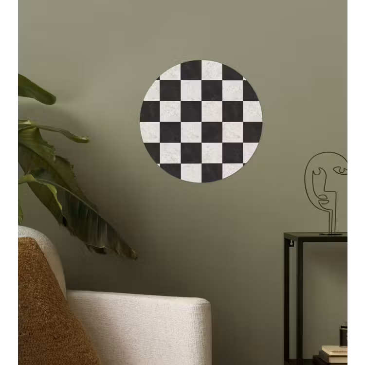 Dambord - Marmer - Zwart - Wit Wandcirkel behangsticker klein 186 -sfeer2