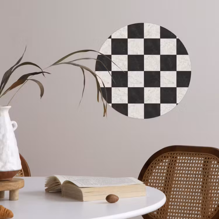 Dambord - Marmer - Zwart - Wit Wandcirkel behangsticker klein 186 -sfeer3