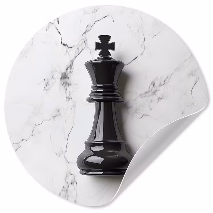 Schaakstuk - Koning - Zwart - Marmer Wandcirkel behangsticker klein -3d