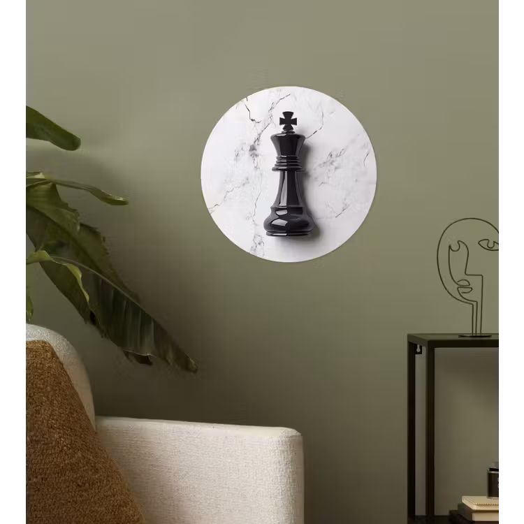 Schaakstuk - Koning - Zwart - Marmer Wandcirkel behangsticker klein -sfeer2