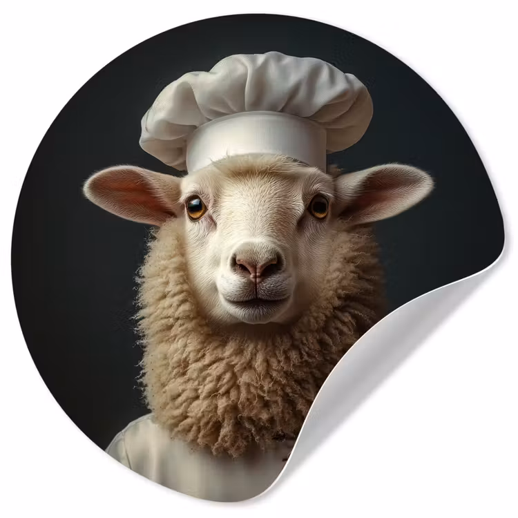 Schaap - Wol - Kok Wandcirkel behangsticker klein -3d