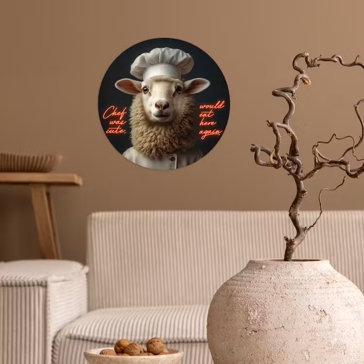 Schaap - Kokskleding - Neon - Quote Wandcirkel behangsticker klein -sfeer1