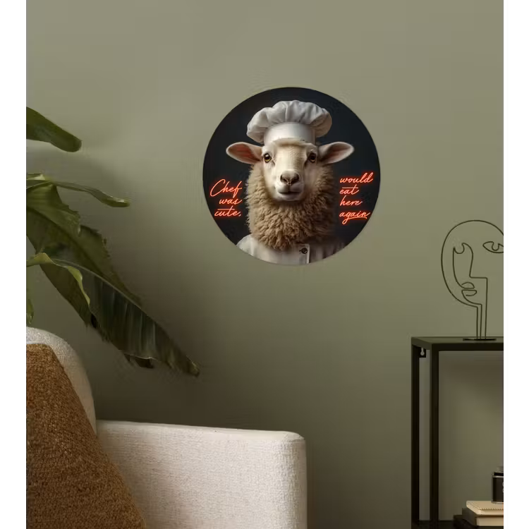 Schaap - Kokskleding - Neon - Quote Wandcirkel behangsticker klein -sfeer2