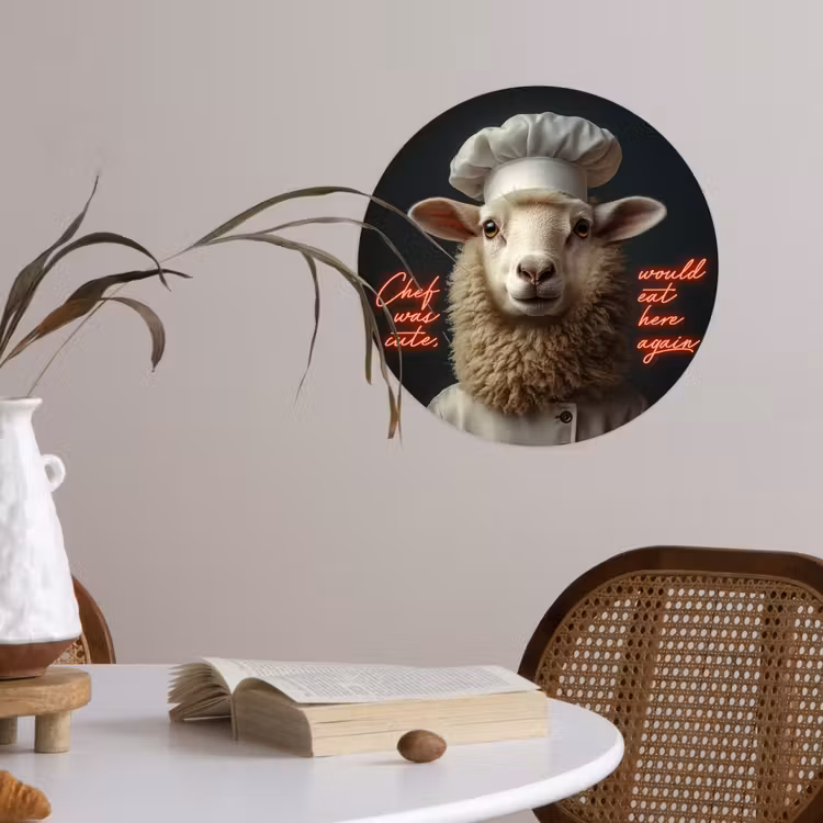 Schaap - Kokskleding - Neon - Quote Wandcirkel behangsticker klein -sfeer3