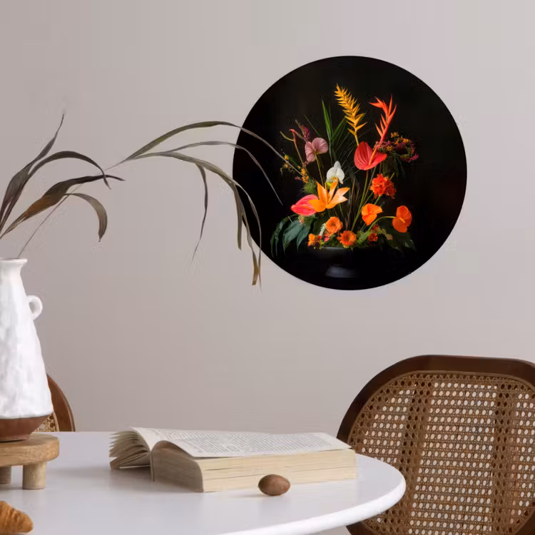 Schaal - Boeket - Bloemen Wandcirkel behangsticker klein -sfeer3