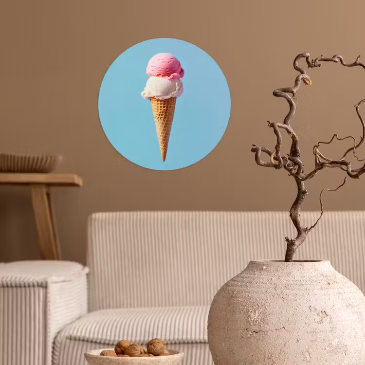 Bolletjes - Schepijs - Hoorntje - Blauw Wandcirkel behangsticker klein -sfeer1