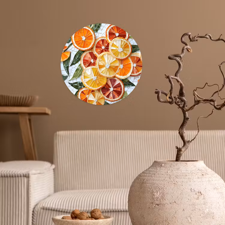 Schijfjes - Fruit - Oranje - Mozaïek Wandcirkel behangsticker klein -sfeer1