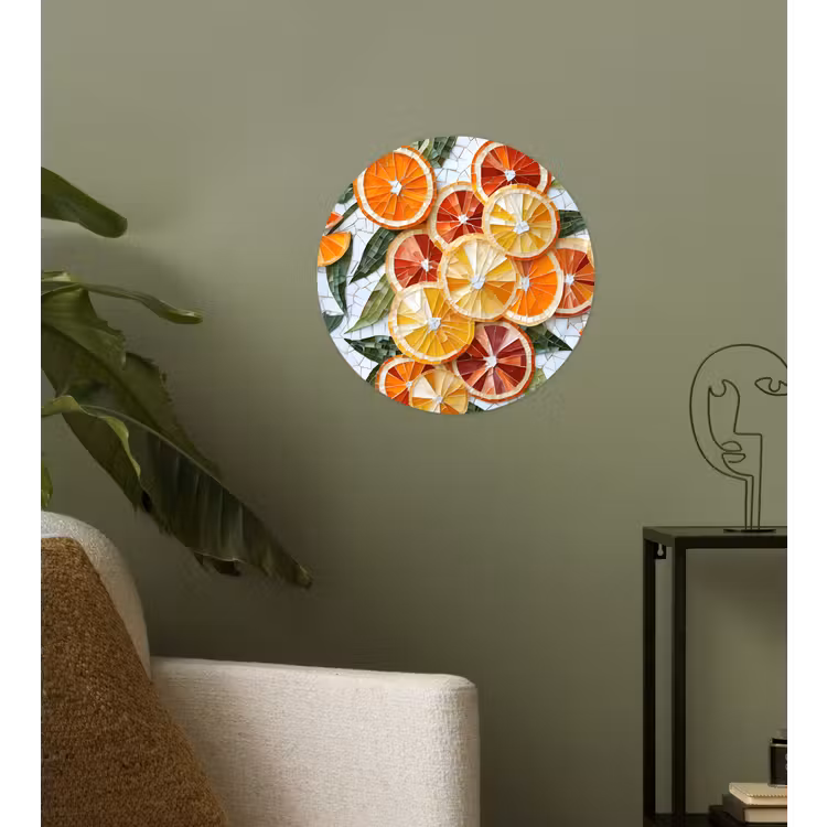 Schijfjes - Fruit - Oranje - Mozaïek Wandcirkel behangsticker klein -sfeer2