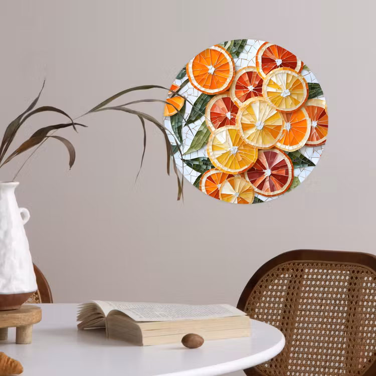 Schijfjes - Fruit - Oranje - Mozaïek Wandcirkel behangsticker klein -sfeer3