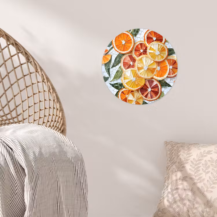 Schijfjes - Fruit - Oranje - Mozaïek Wandcirkel behangsticker klein -sfeer4
