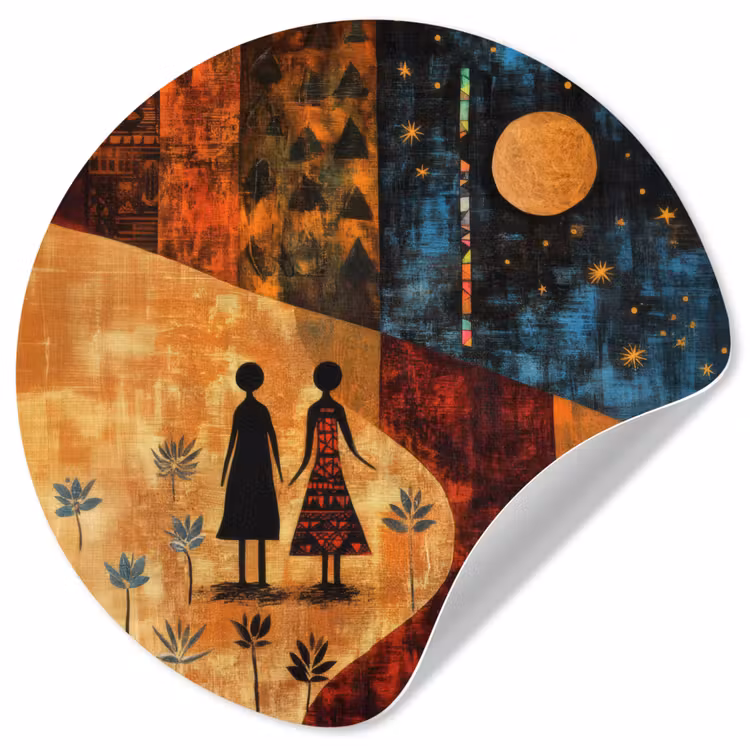 Silhouetten - Abstract - Zon - Maan Wandcirkel behangsticker klein -3d