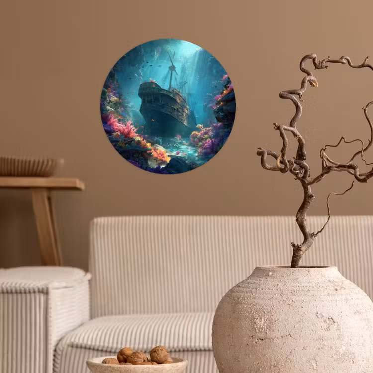 Schip - Hout - Koraalriffen - Zonlicht Wandcirkel behangsticker klein -sfeer1