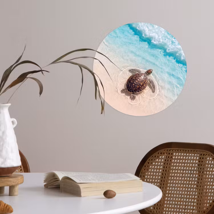 Schildpad - Helder water - Strand - Dieren - Natuur Wandcirkel behangsticker klein -sfeer3