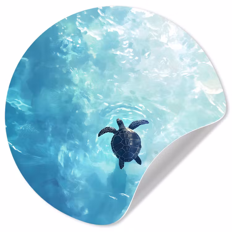 Schildpad - Zee - Blauw - Schittering Wandcirkel behangsticker klein -3d