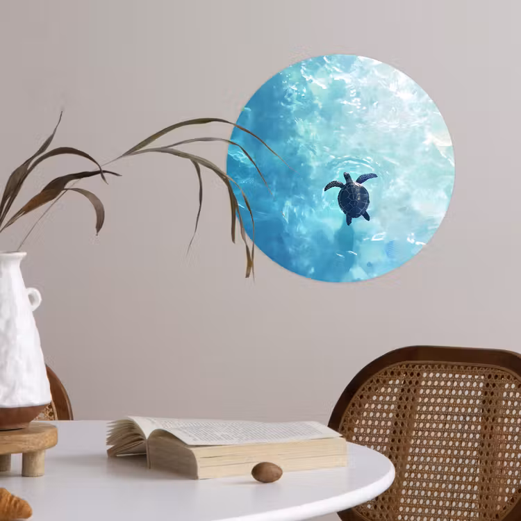 Schildpad - Zee - Blauw - Schittering Wandcirkel behangsticker klein -sfeer3