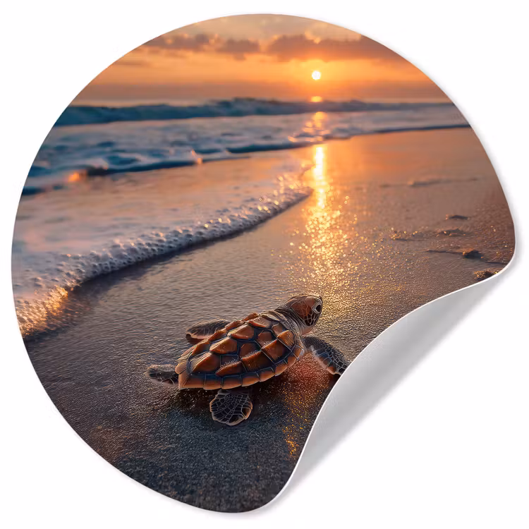 Schildpad - strand - Zonsondergang Wandcirkel behangsticker klein -3d