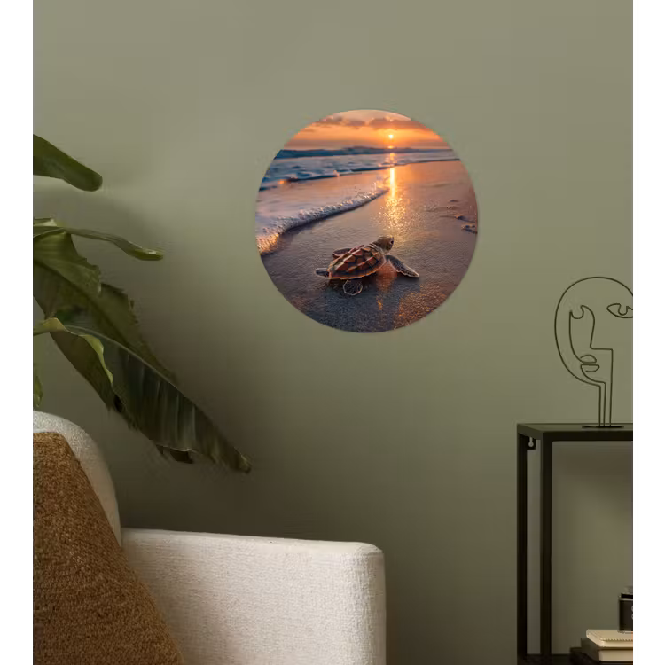 Schildpad - strand - Zonsondergang Wandcirkel behangsticker klein -sfeer2