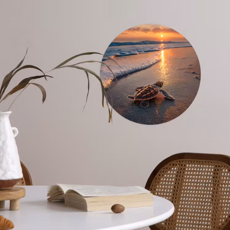 Schildpad - strand - Zonsondergang Wandcirkel behangsticker klein -sfeer3